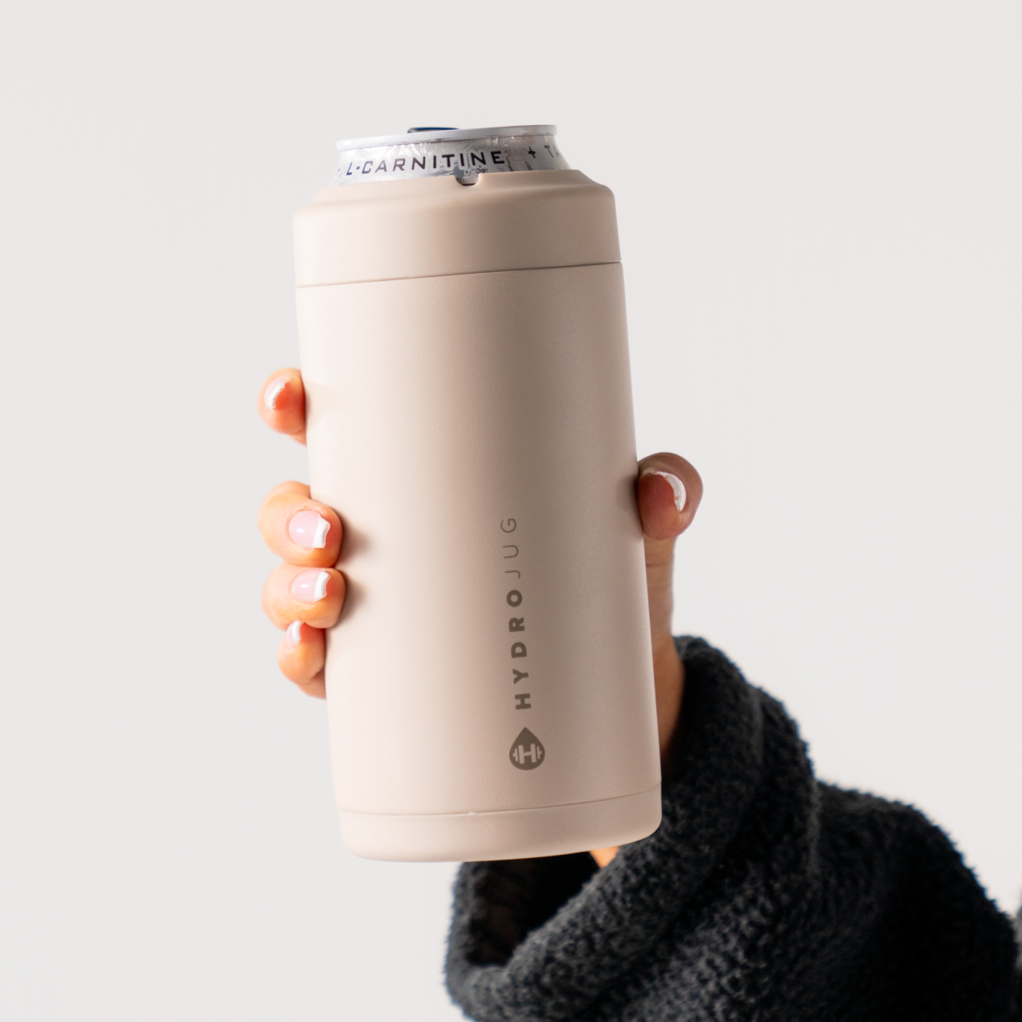 HydroJug Dune 16oz Can Cooler Held in Hands