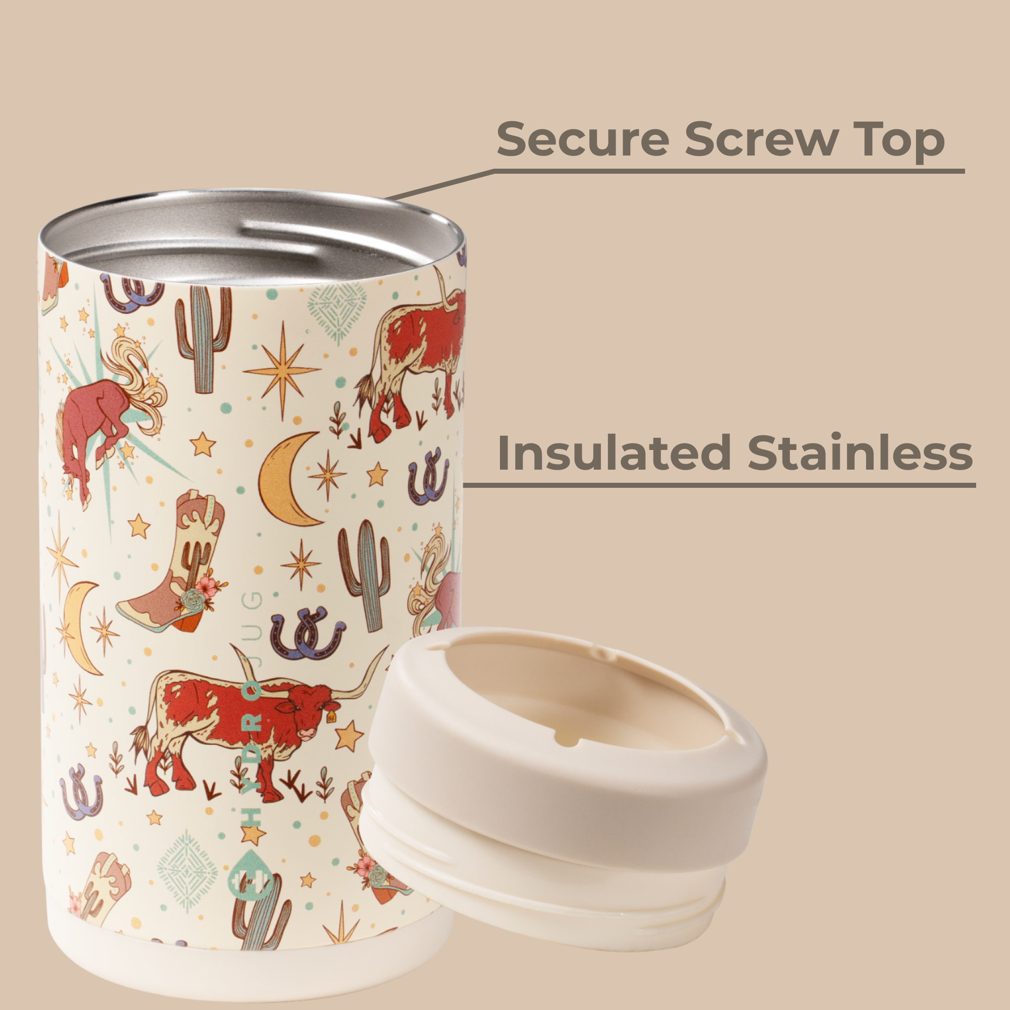 Rodeo Can Cooler 16oz Insulated Stainless with Screw Top