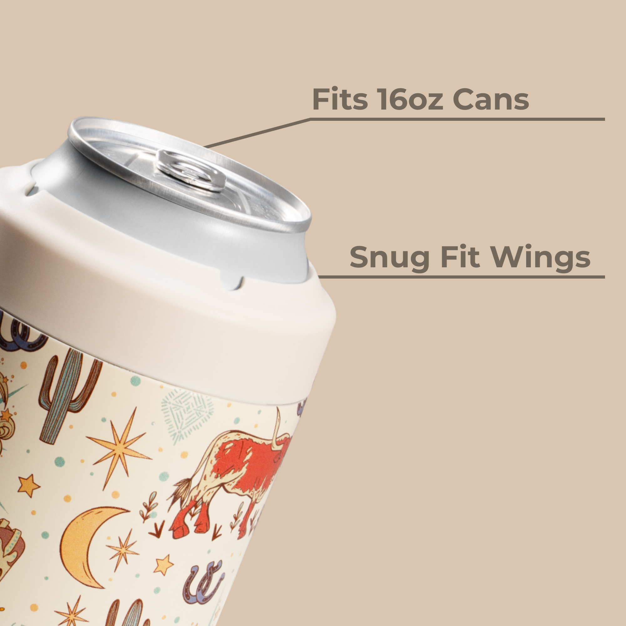 Rodeo Can Cooler Fits 16oz Cans with Snug Wings
