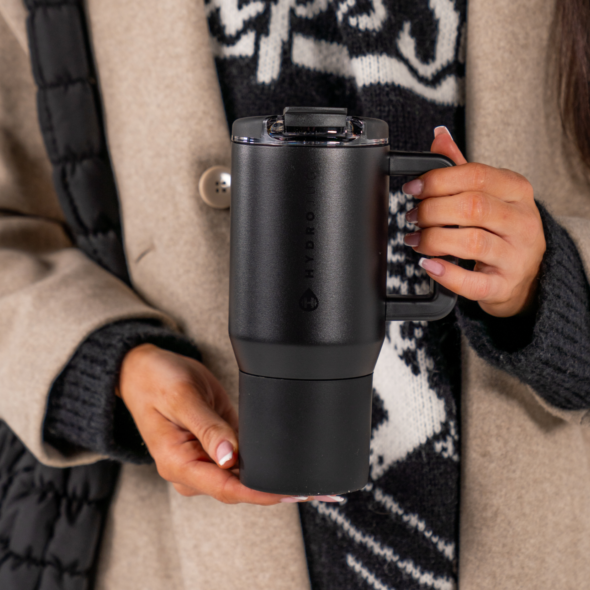 HydroJug Black Coffee Traveler 20oz with Handle and Flip-Top Lid