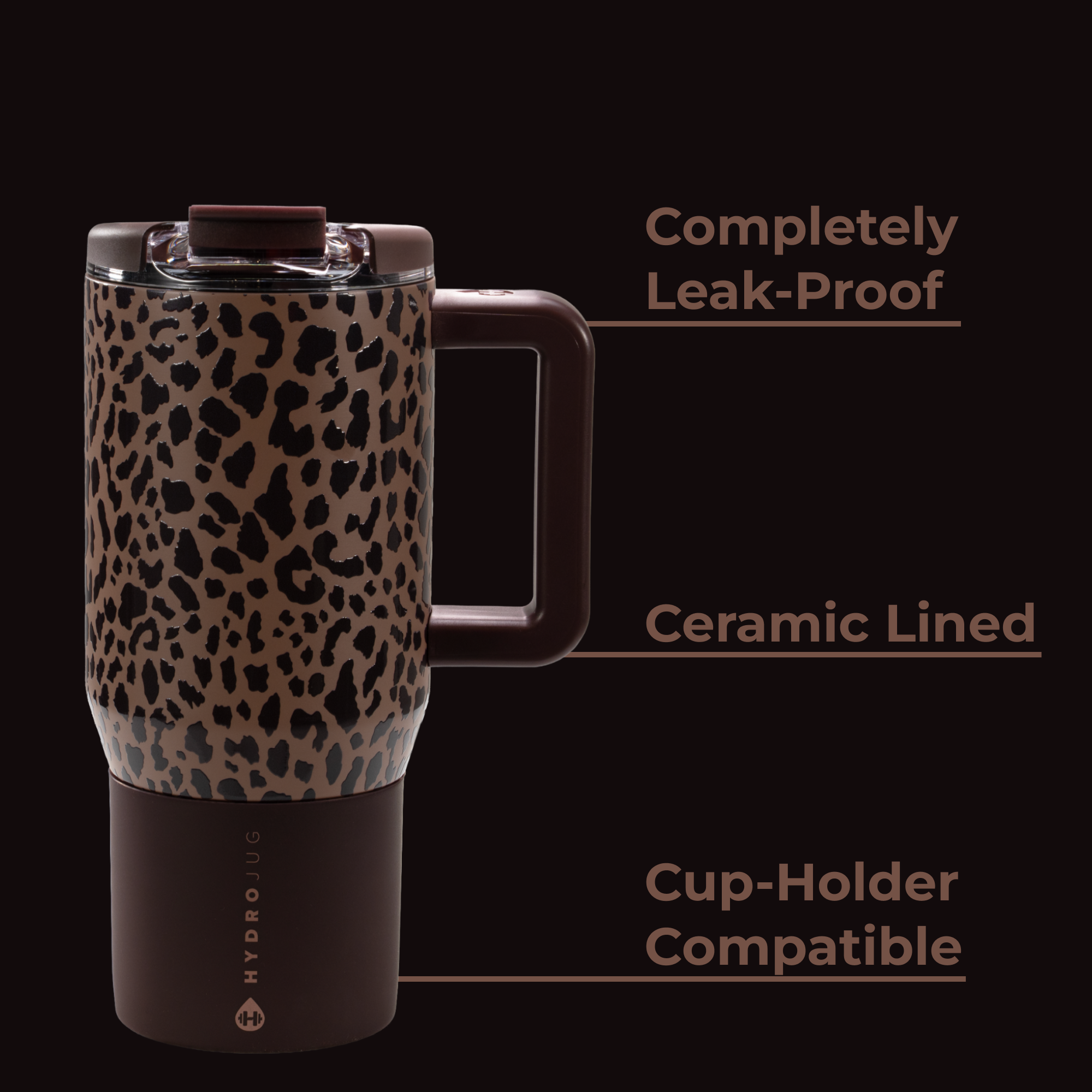 Brown Leopard Coffee Traveler 20oz with Leak-Proof, Cup Holder Fit, Ceramic-Lined Design