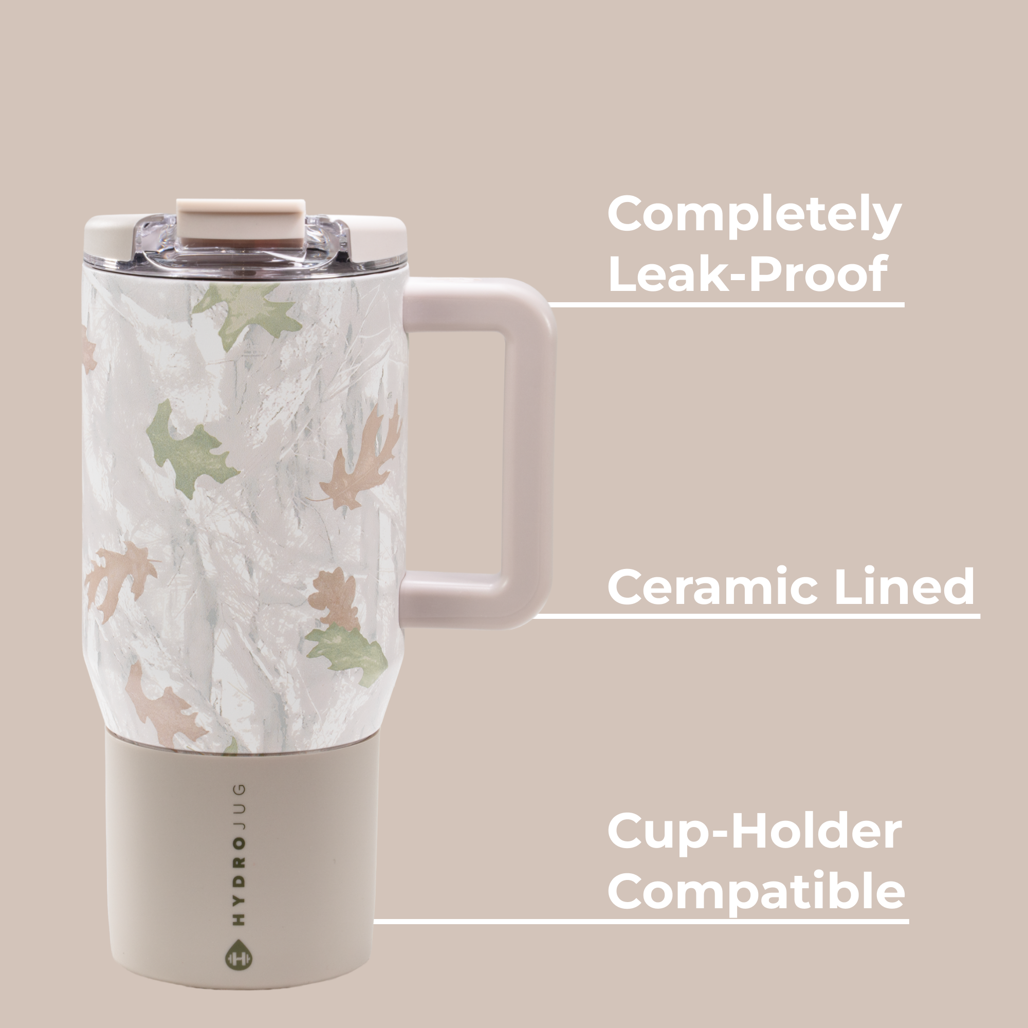 Camo Coffee Traveler 20oz with Leak-Proof, Cup Holder Fit, Ceramic-Lined Design
