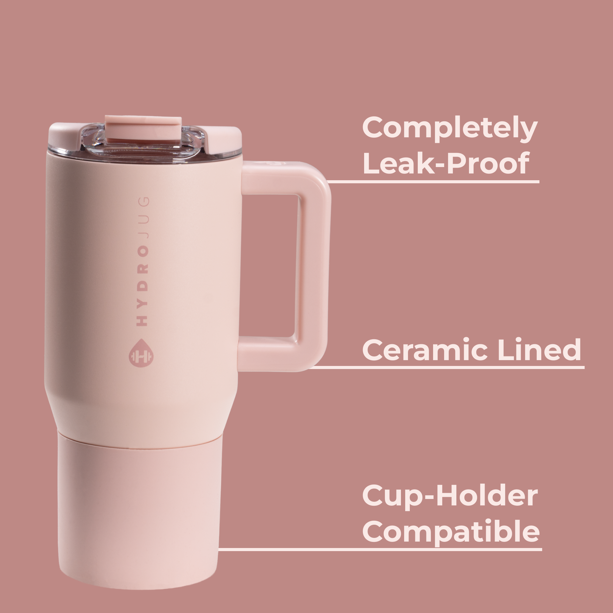 Dusty Rose Coffee Traveler 20oz with Leak-Proof, Cup Holder Fit, Ceramic-Lined Design