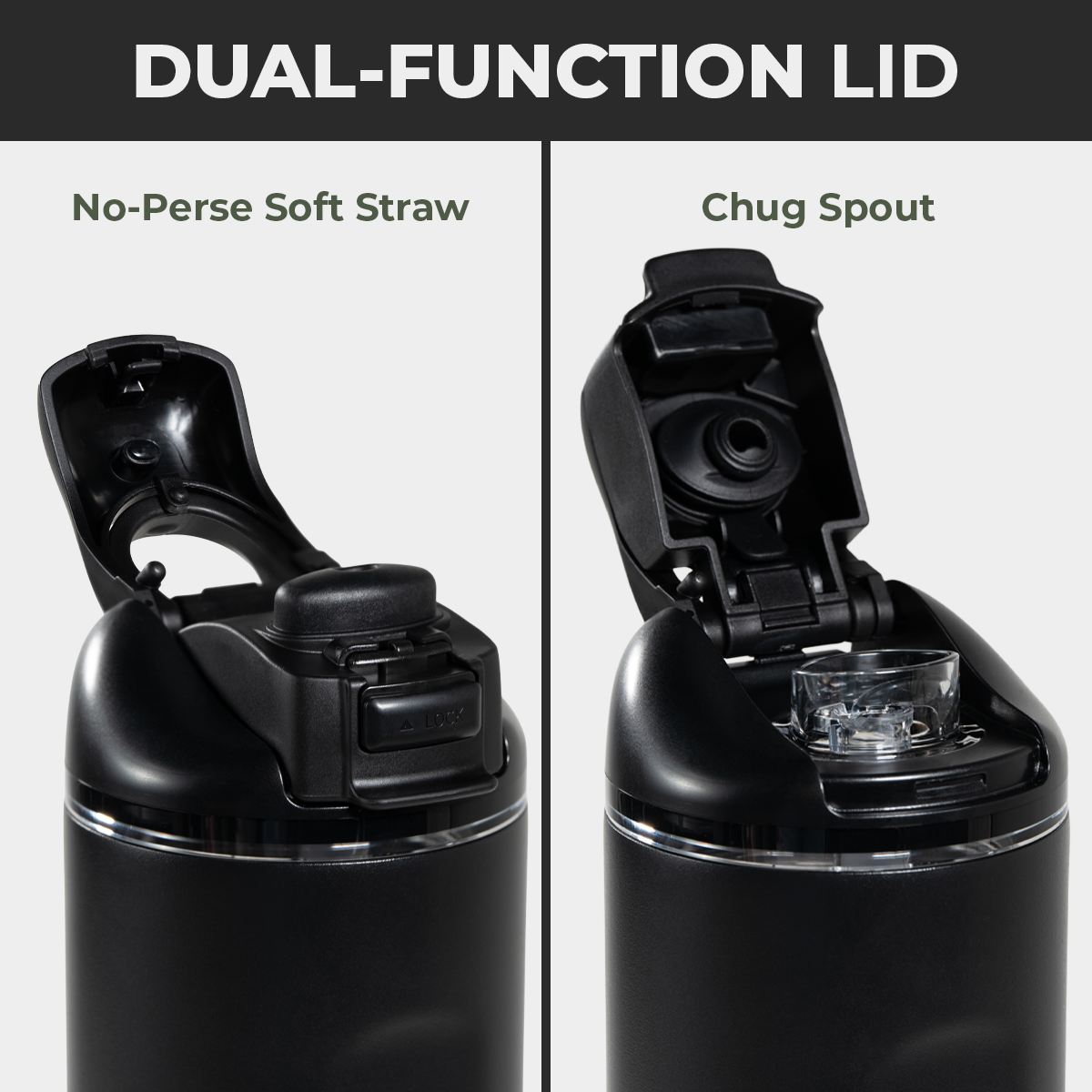 Black 24oz Ease2o Lid: Soft Straw and Chug Spout Options