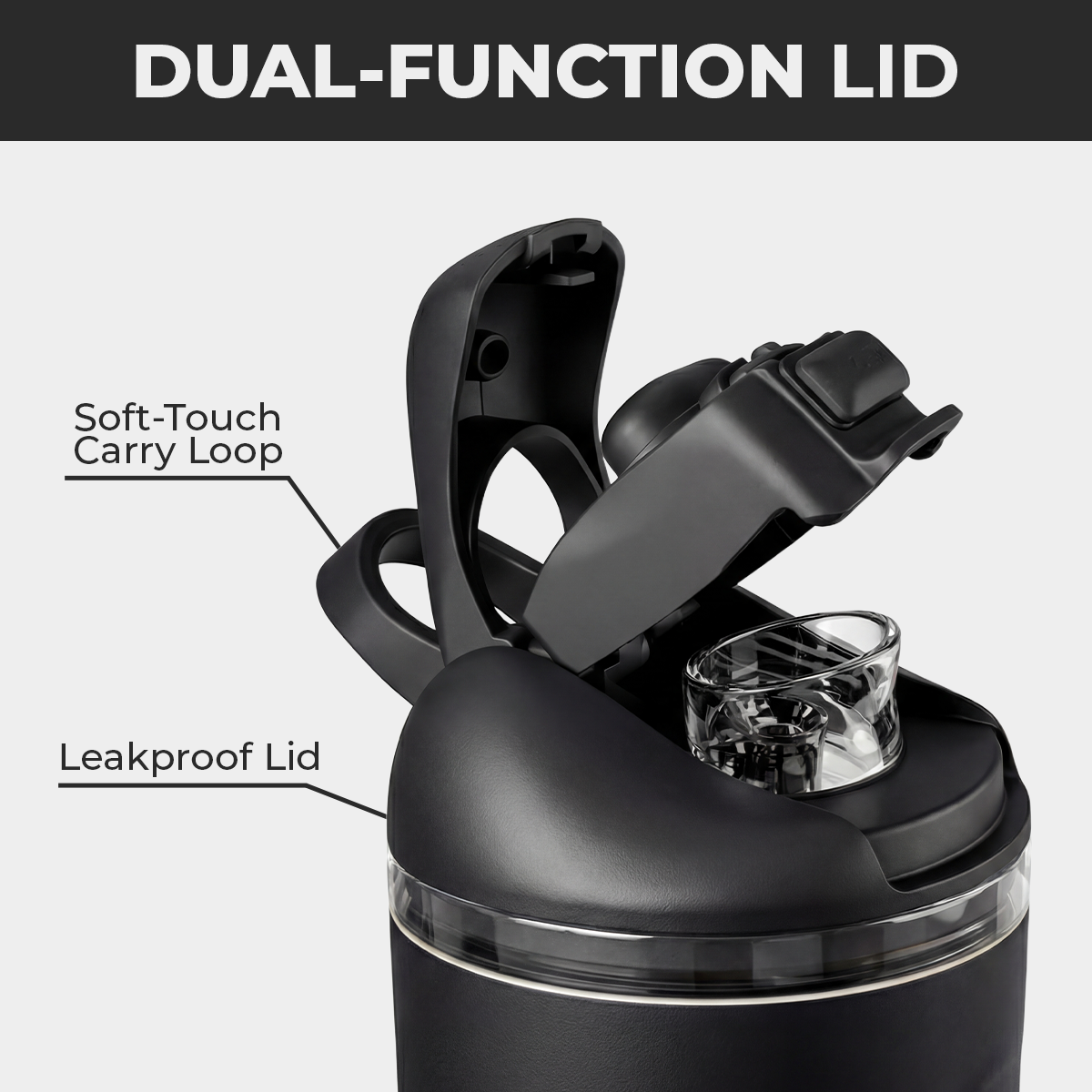 Black Ease2o 24oz Dual-Function Lid with Soft-Touch Carry Loop