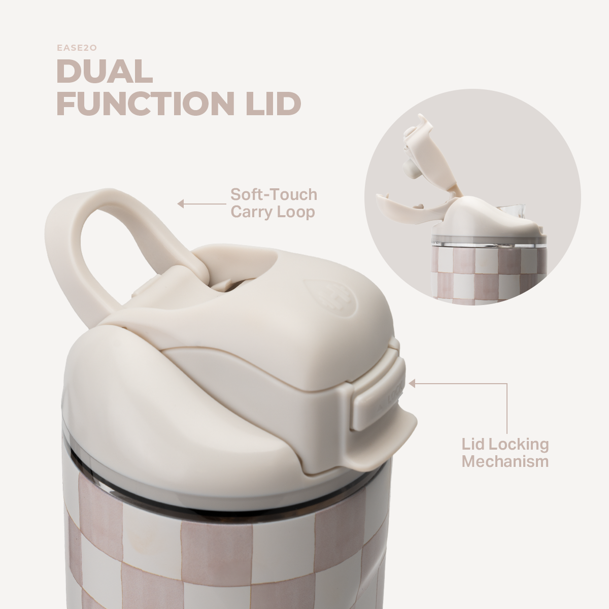 Sandstone 24oz Ease2o Lid: Soft Straw and Chug Spout Options
