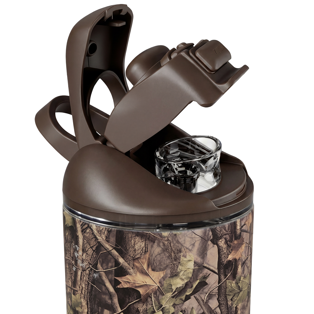 Close-up of HydroJug Ease2o Straw and Chug Lid in Woodland 24oz