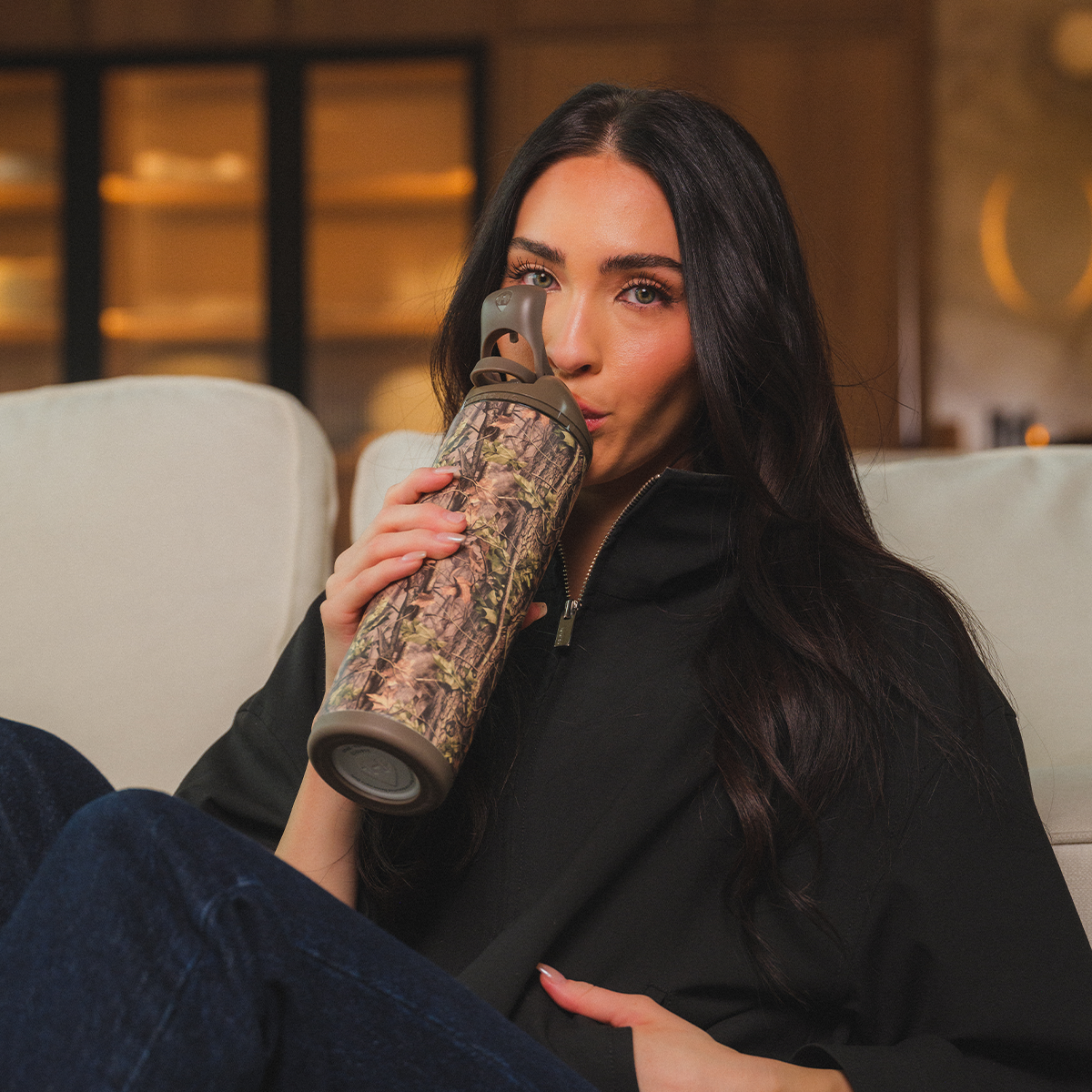 Woman Drinking from 24oz Woodland HydroJug Ease2o