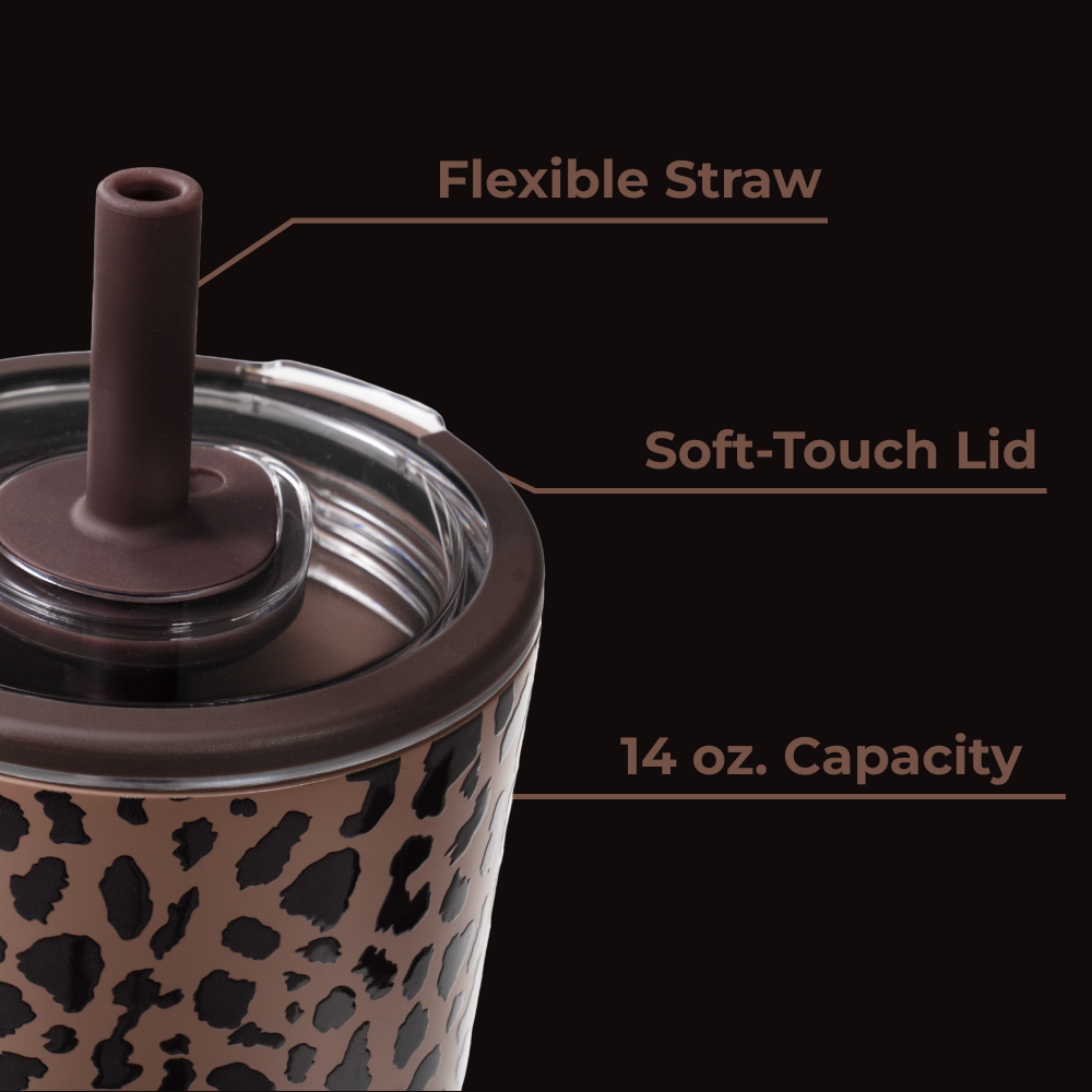 Brown Leopard Everyday Tumbler 14oz with Flexible Straw and Soft-Touch Lid