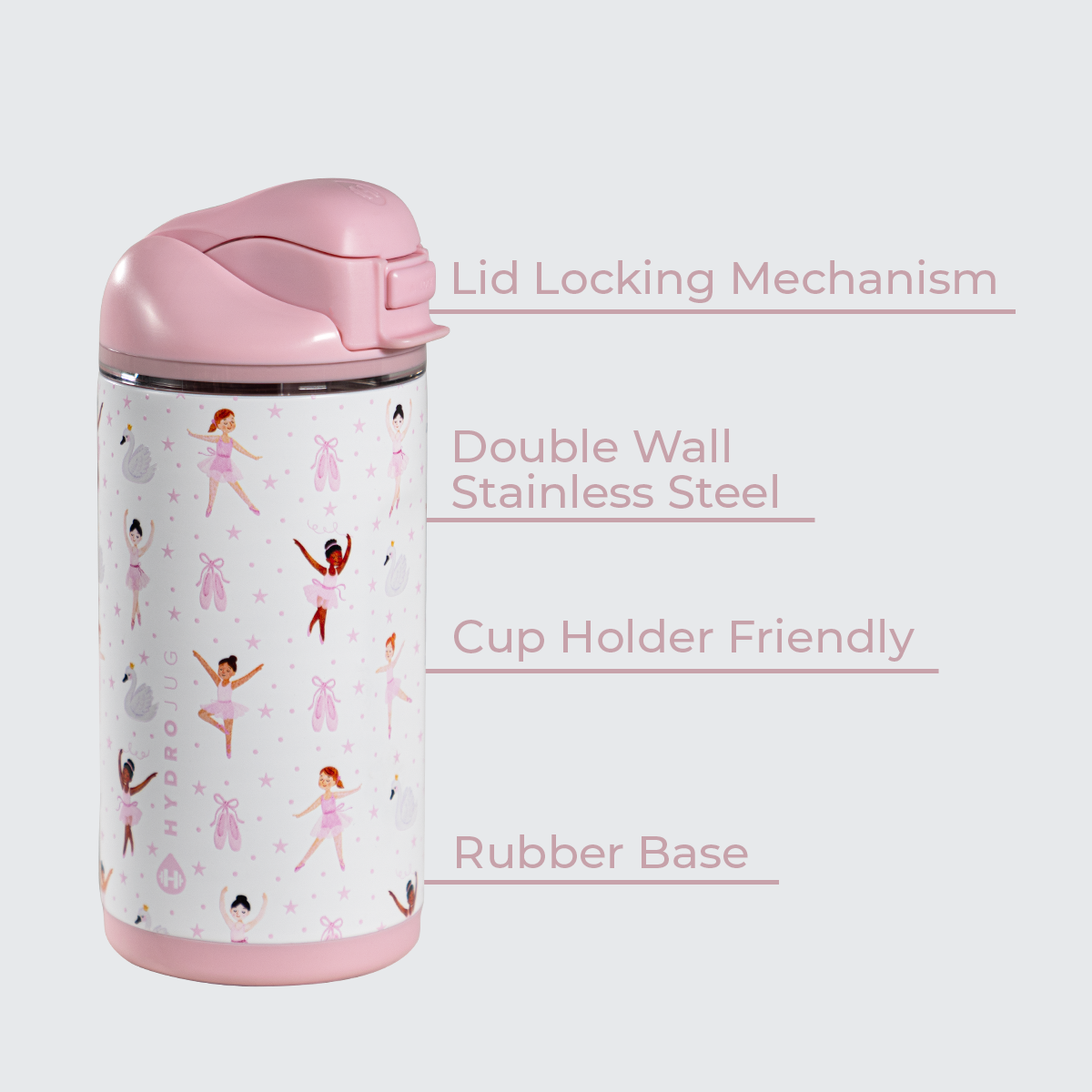 Ballerina 14oz Ease2o Features: Locking Lid, Stainless Steel, Rubber Base