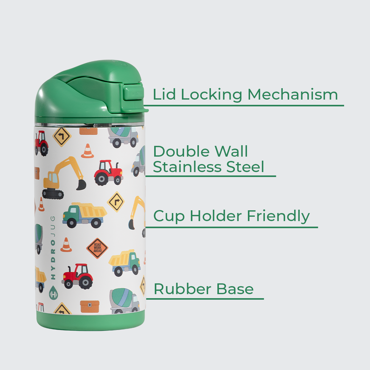 Under Construction 14oz Ease2o Features: Locking Lid, Stainless Steel, Rubber Base