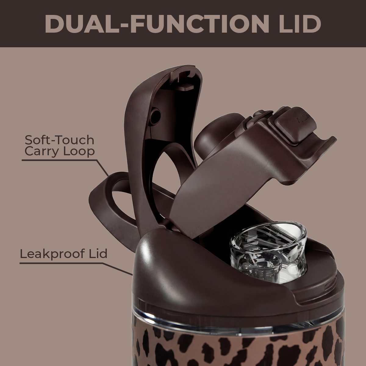 Brown Leopard Ease2o 24oz Dual-Function Lid with Soft-Touch Carry Loop 