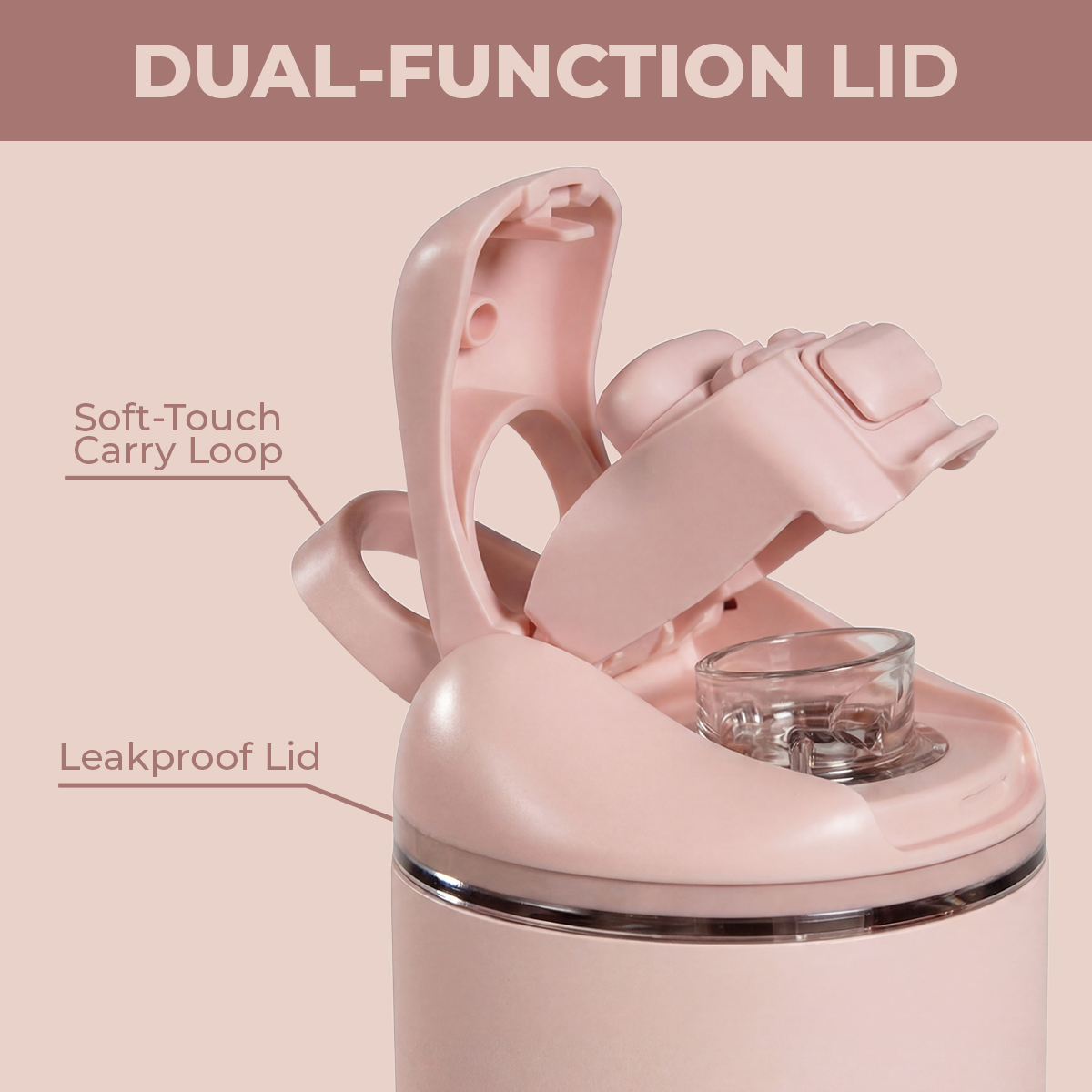 Dusty Rose Ease2o 24oz Dual-Function Lid with Soft-Touch Carry Loop 